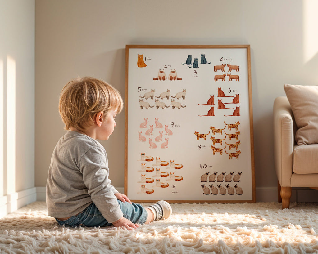 Children's print: numbers with playful cats
