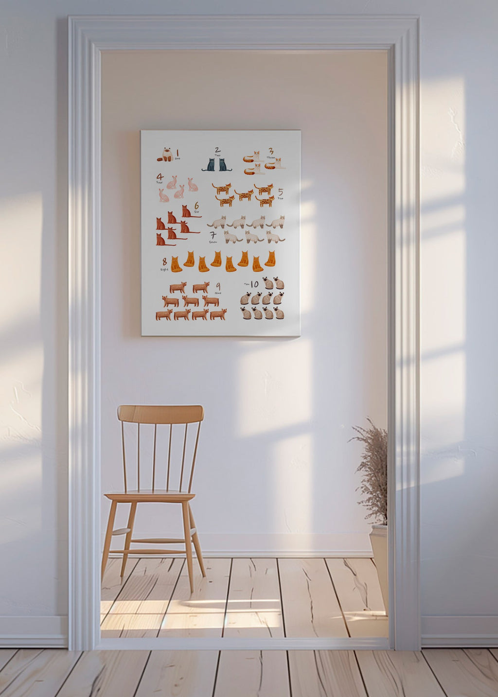 Children's print of numbers with illustrated cats