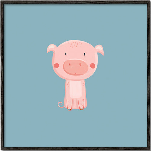Lámina infantil con cerdito rosa centrado – Black Frame
