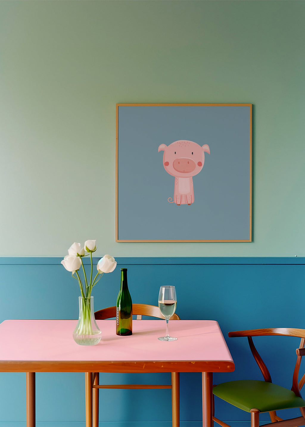 Kids print: centered pink piglet