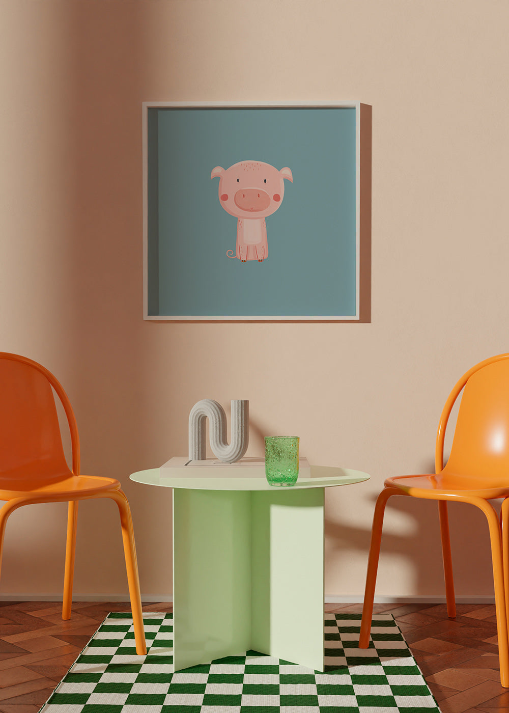 Kids print: centered pink piglet
