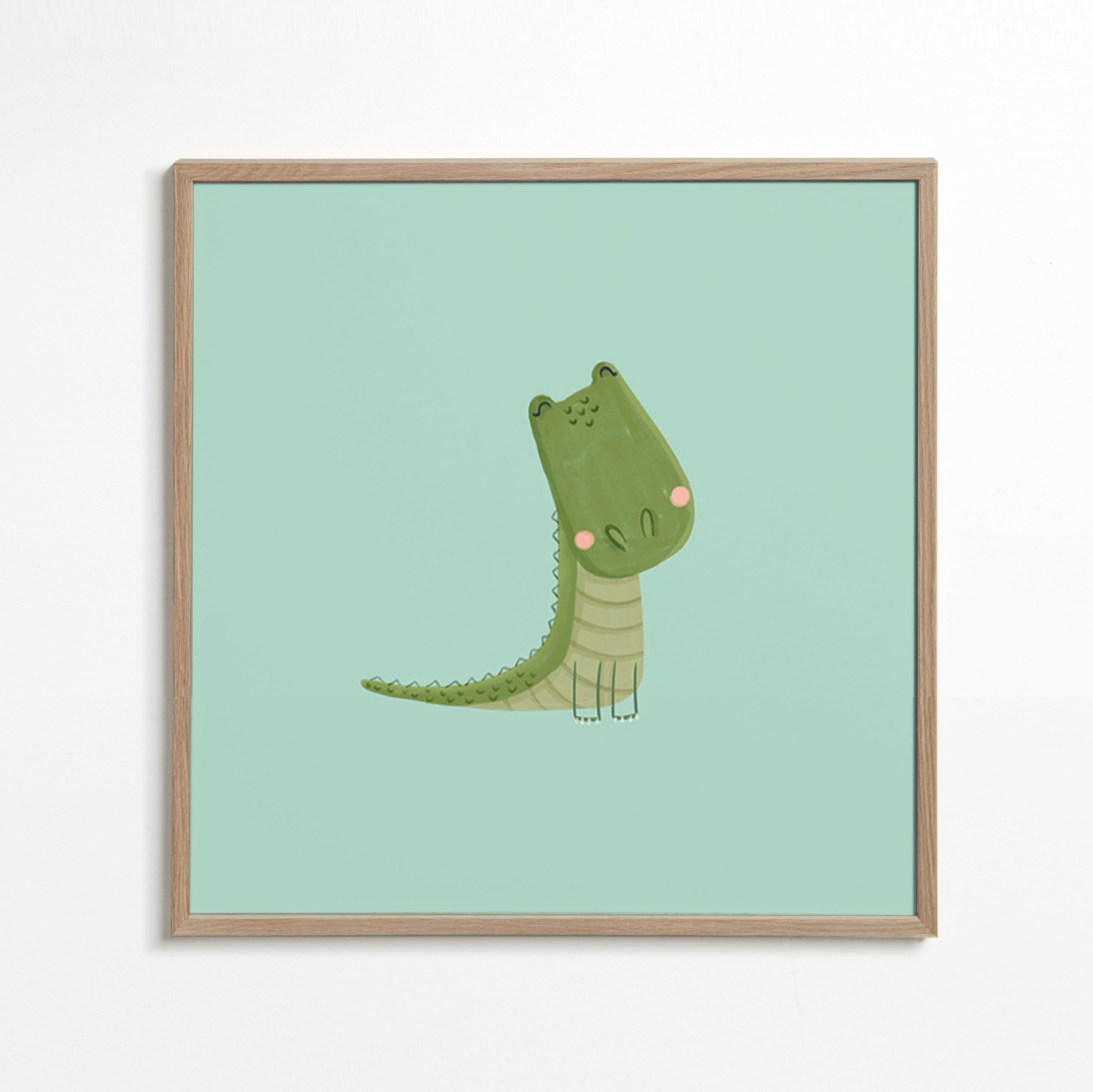 Kids print smiling crocodile on mint background