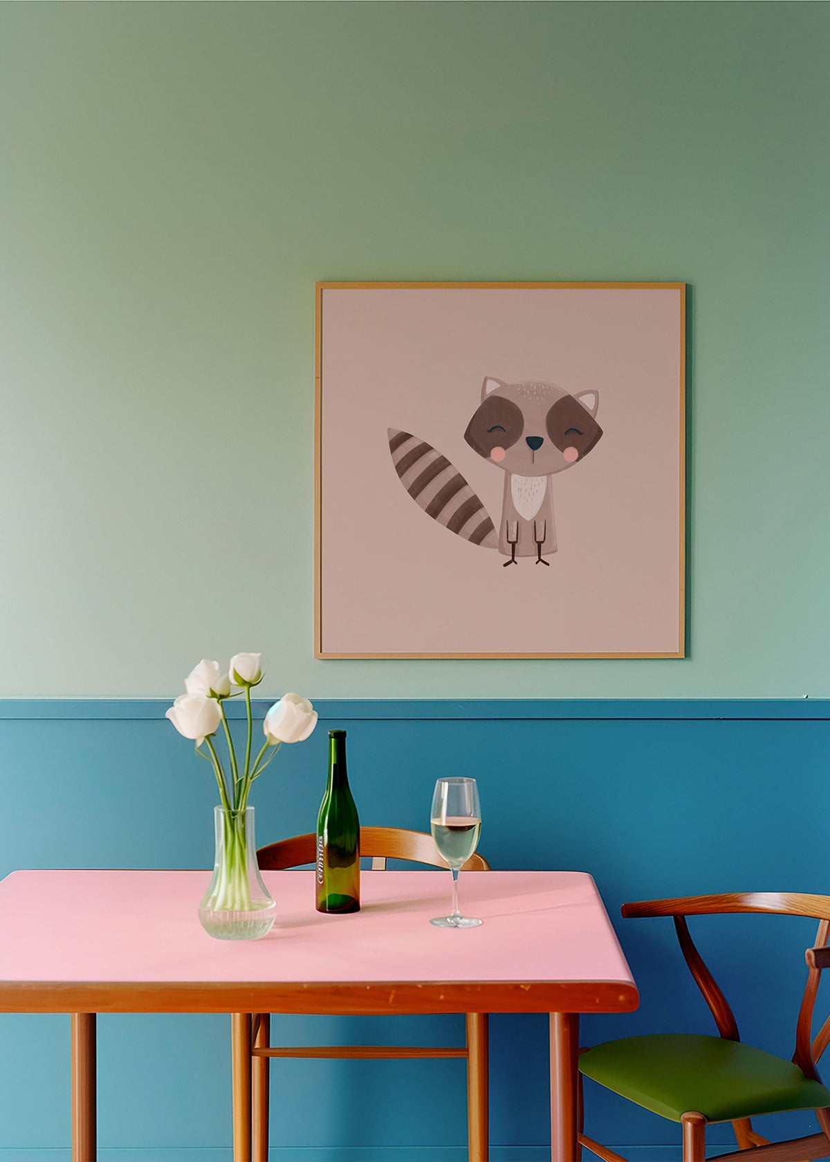 Lámina infantil: mapache sonriente sobre fondo beige – Product1