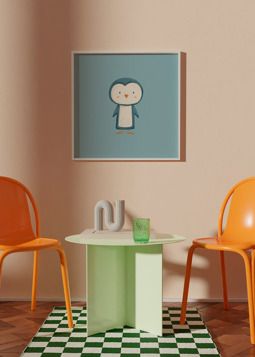 Artwork penguin illustration on blue background