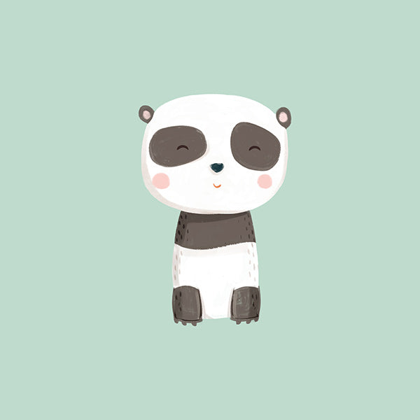 Lámina infantil de panda sonriente sobre fondo mint