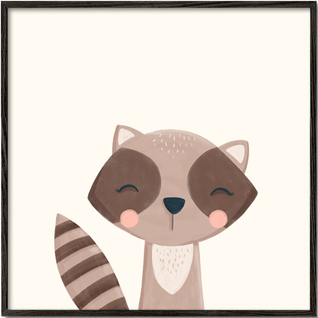 Lámina infantil mapache sonriente – Black Frame