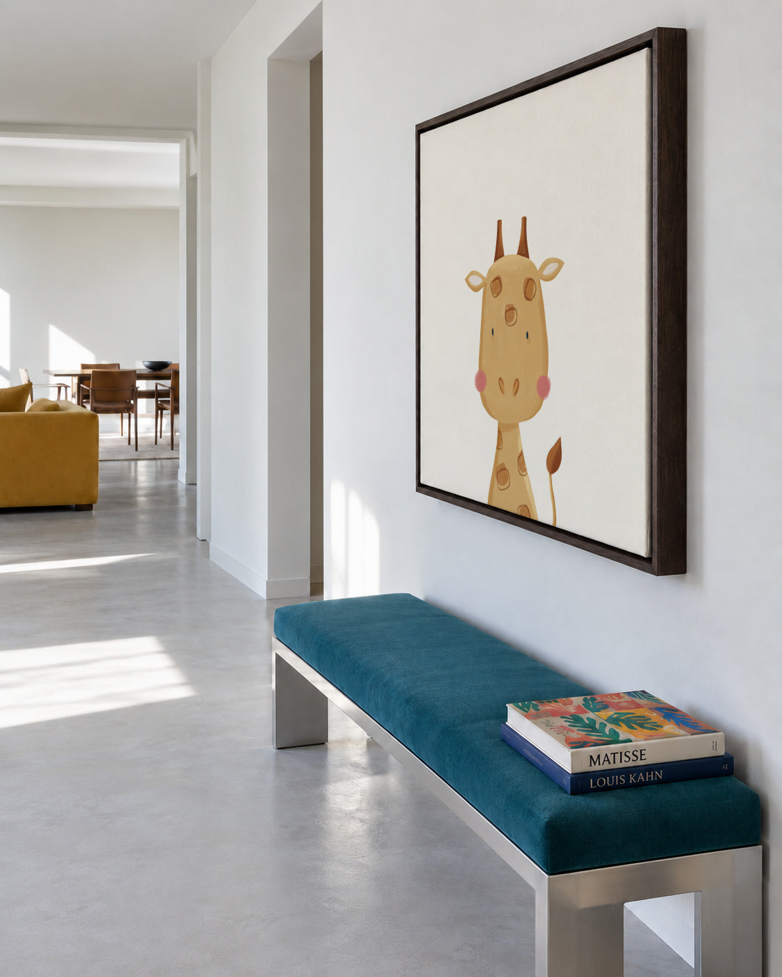 Sweet giraffe - Framed canvas in an interior