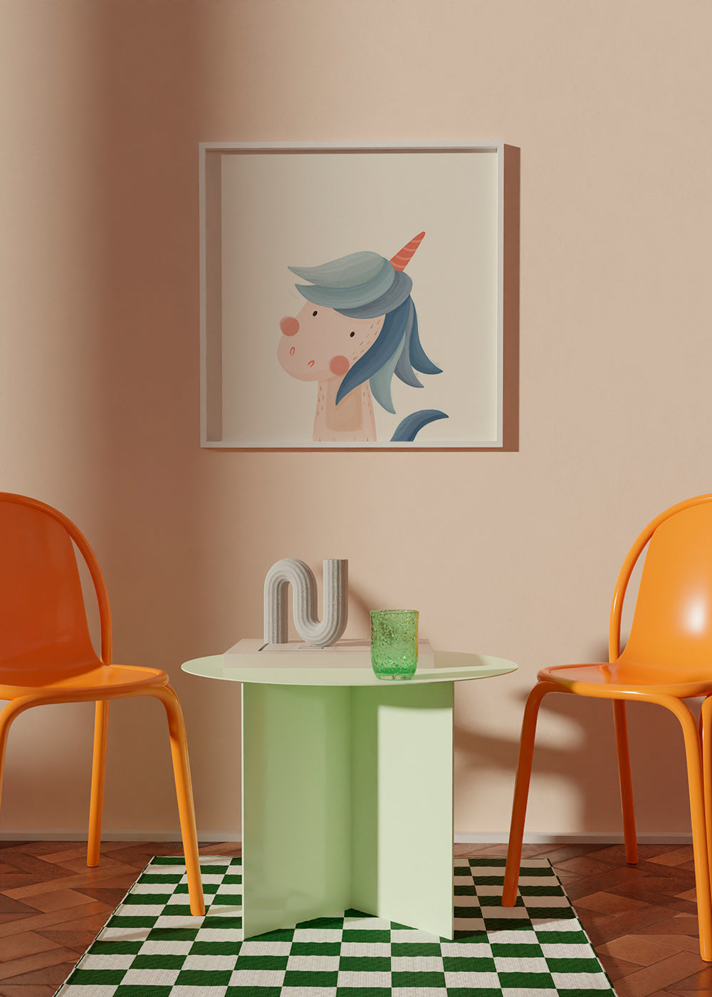 Children's print cheerful blue unicorn