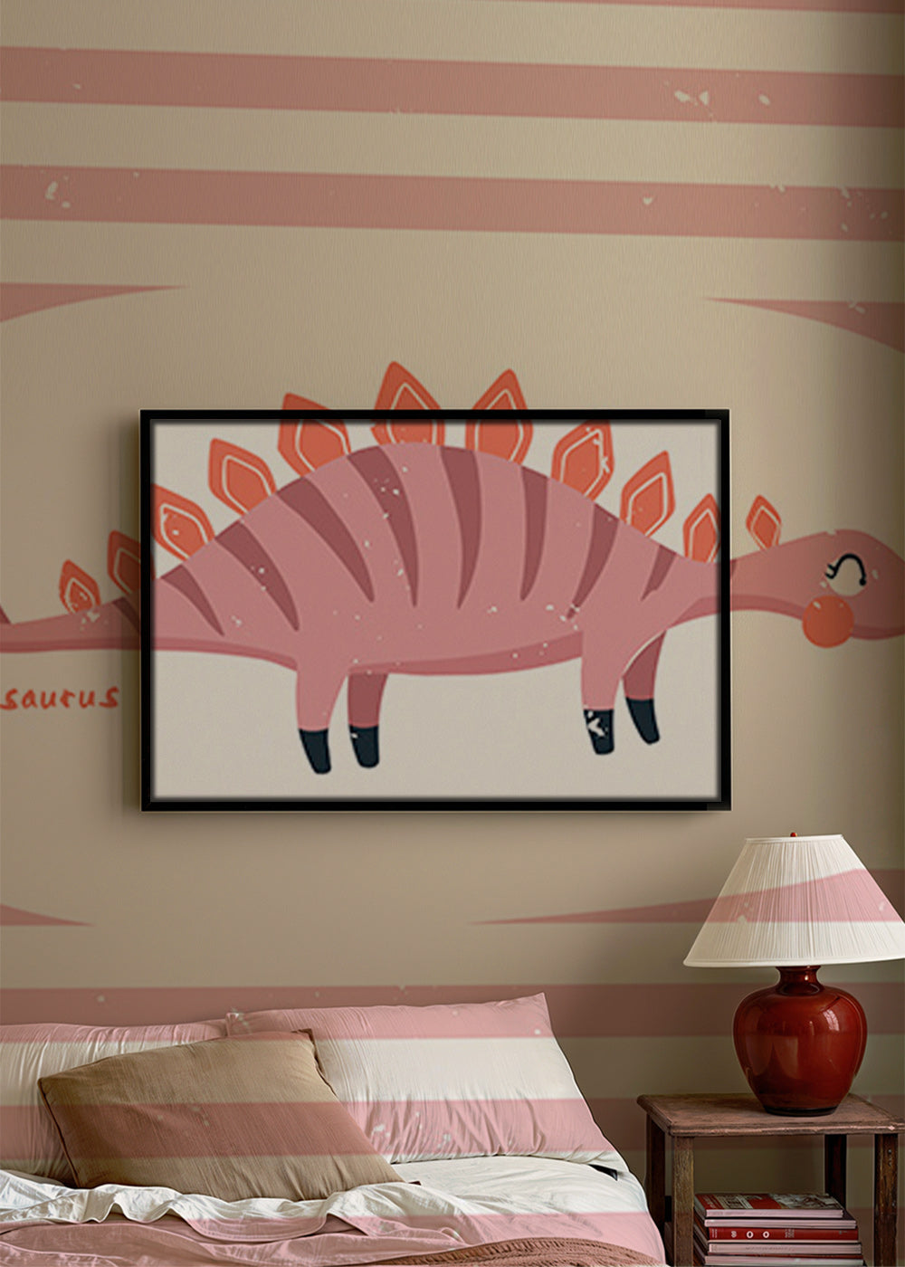 Kids print Stegosaurus on pastel stripes