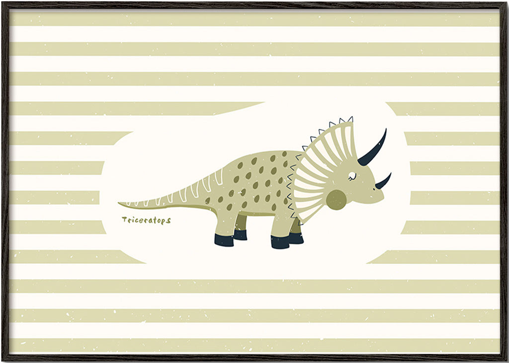 Lámina infantil Triceratops verde – Black Frame