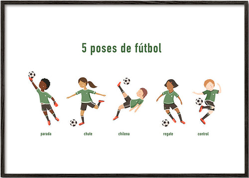 Cuadro deportivo con 5 poses de fútbol – Black Frame