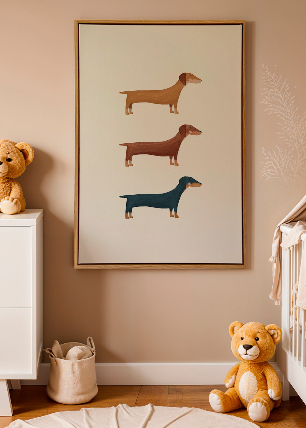 Artwork of three dachshunds