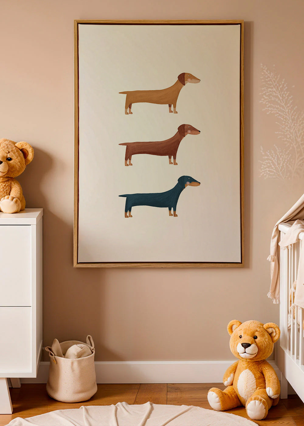 Artwork of three dachshunds