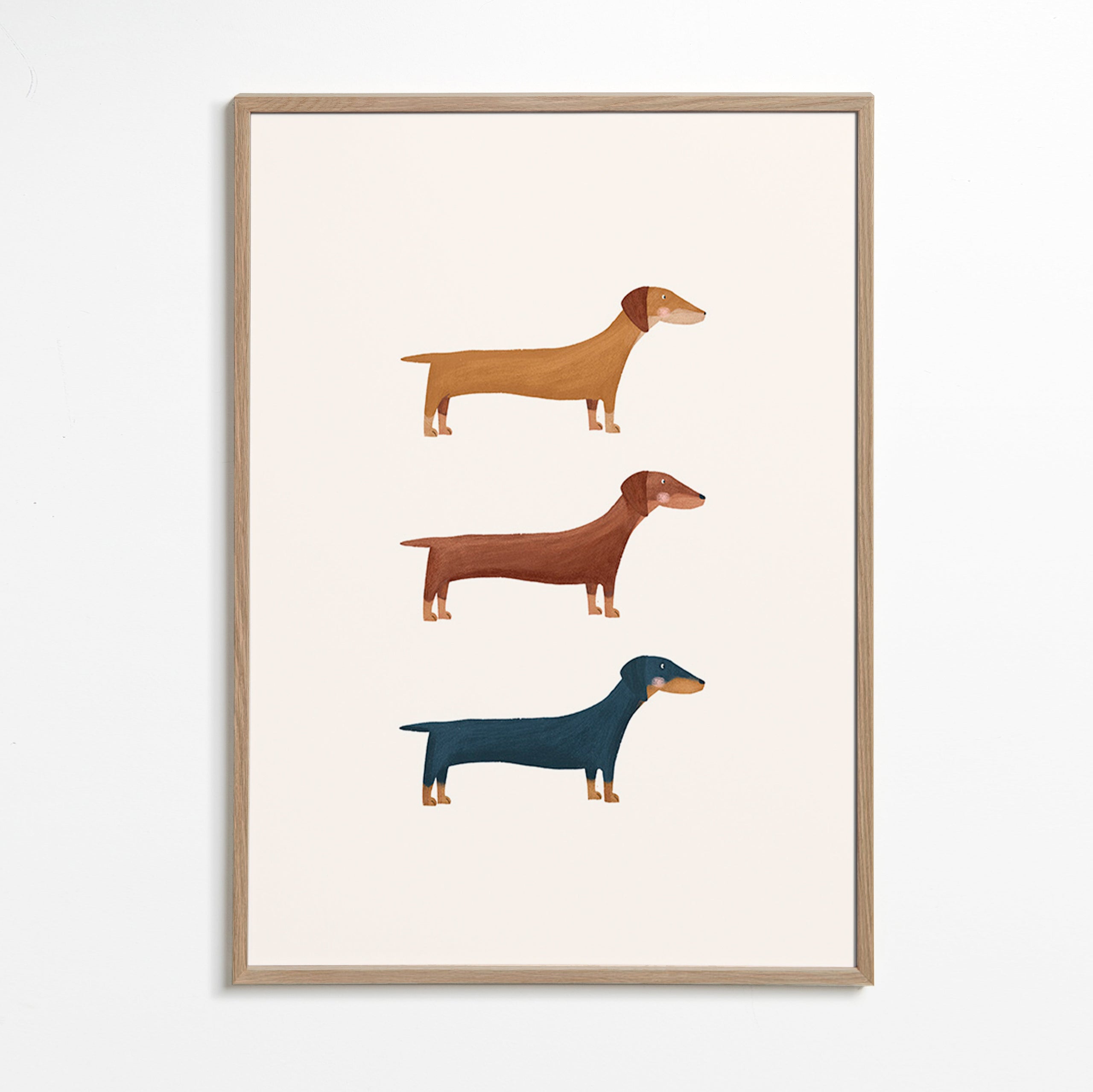 Artwork of three dachshunds