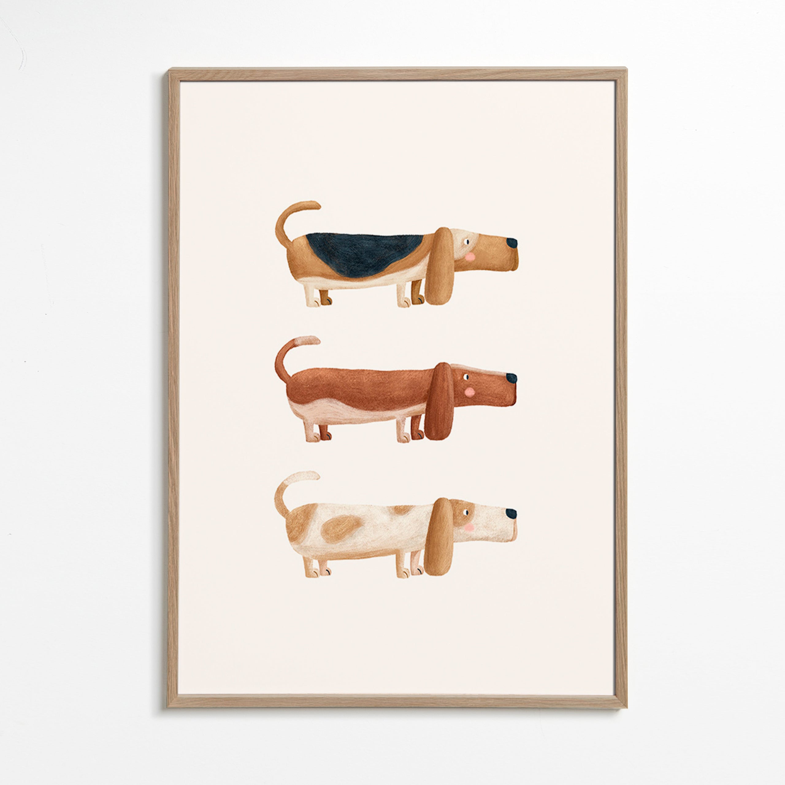 Lámina infantil perros salchicha divertidos – Oak Frame