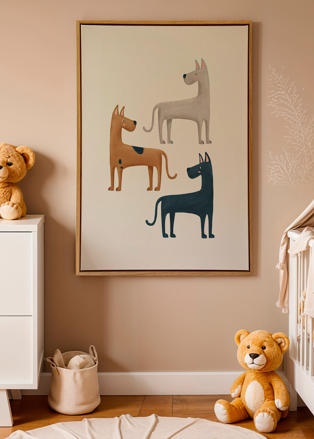Animal artwork trio of dogs