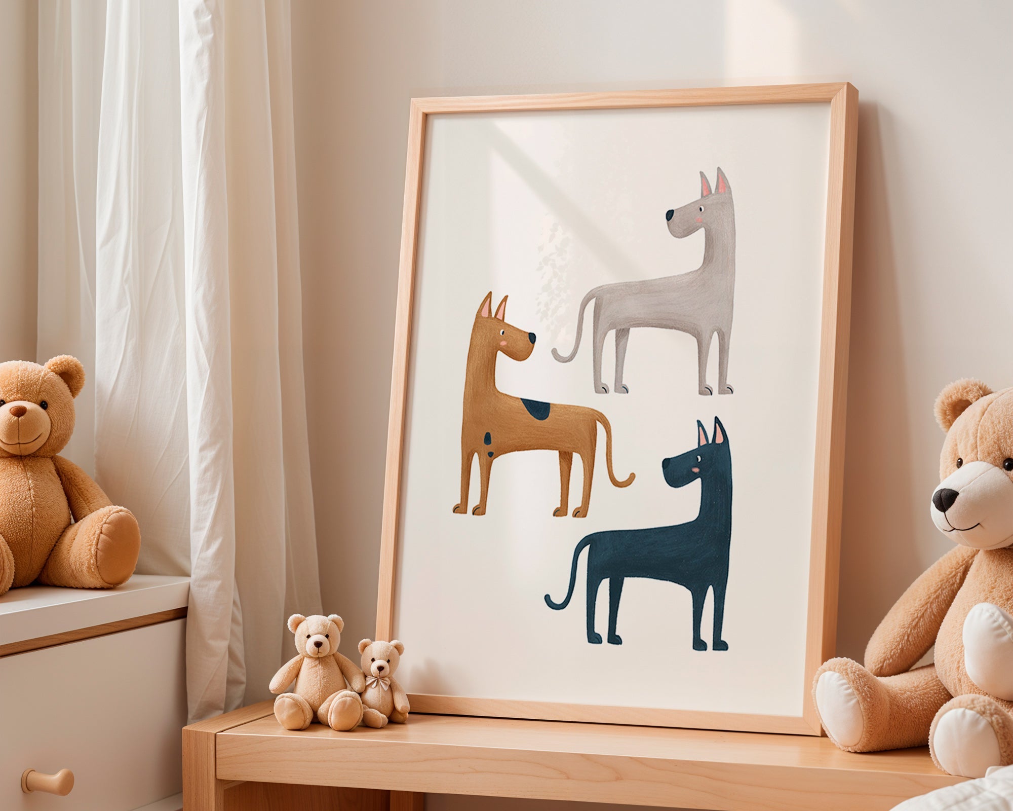 Animal artwork trio of dogs