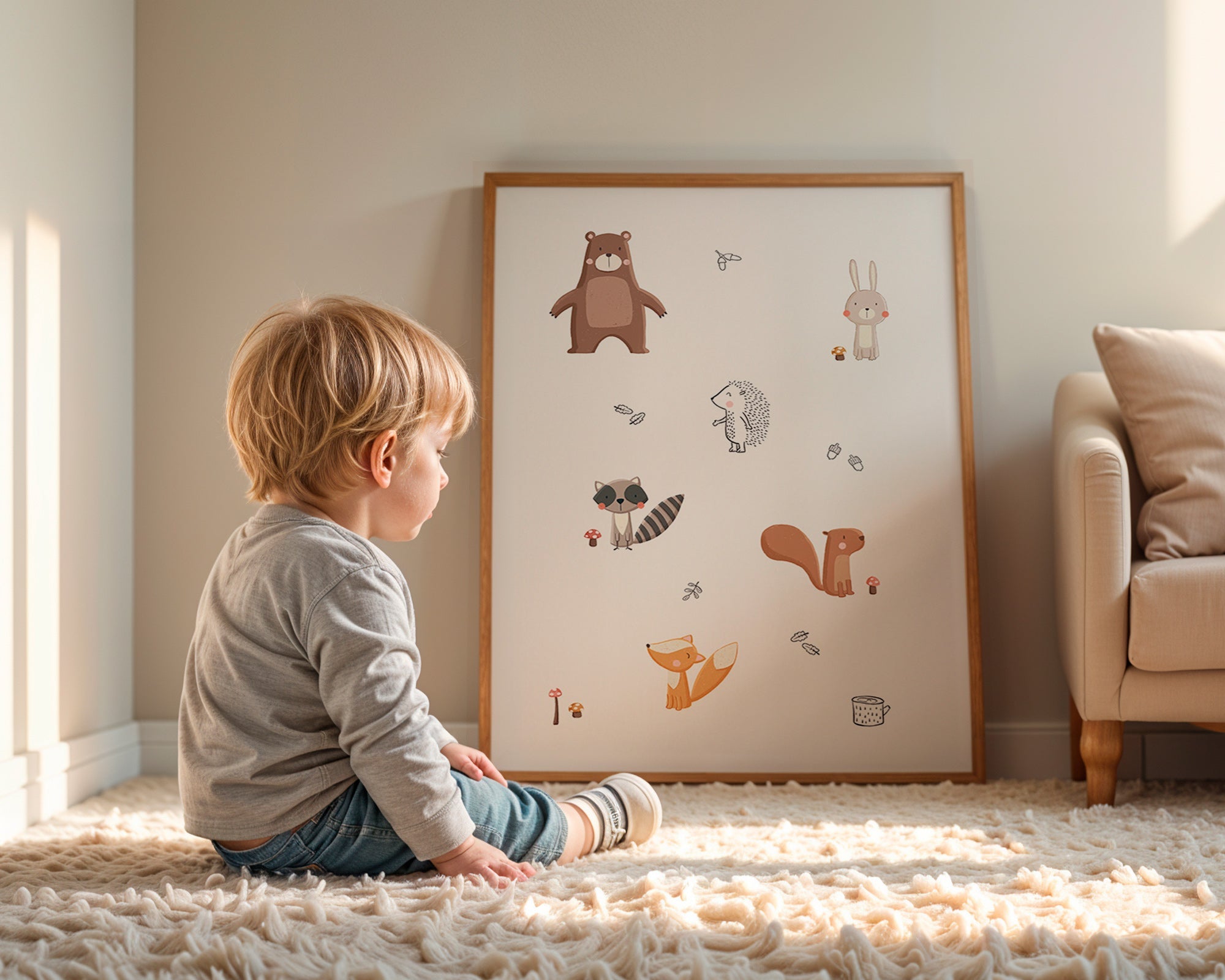 Lámina infantil con animales del bosque en tonos pastel – Product1