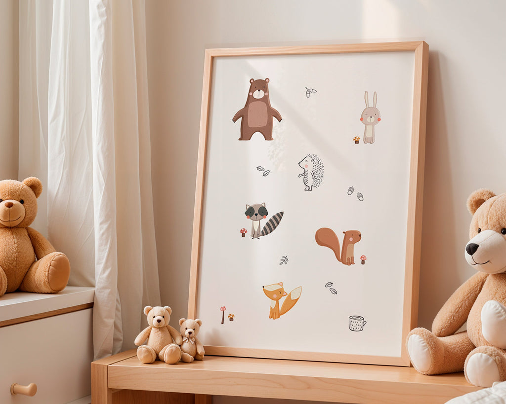 Lámina infantil con animales del bosque en tonos pastel – Product3