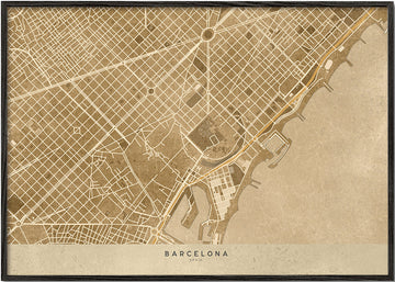 Sepia vintage map of Barcelona