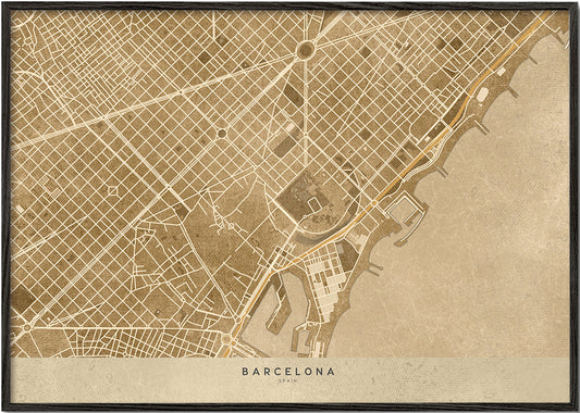 Sepia vintage map of Barcelona