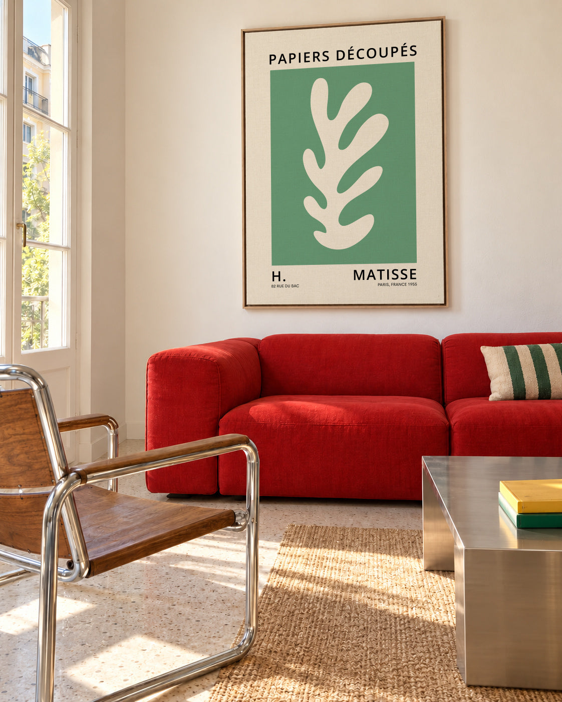 Henri Matisse GREEN papiers découpés I - Framed canvas in an interior