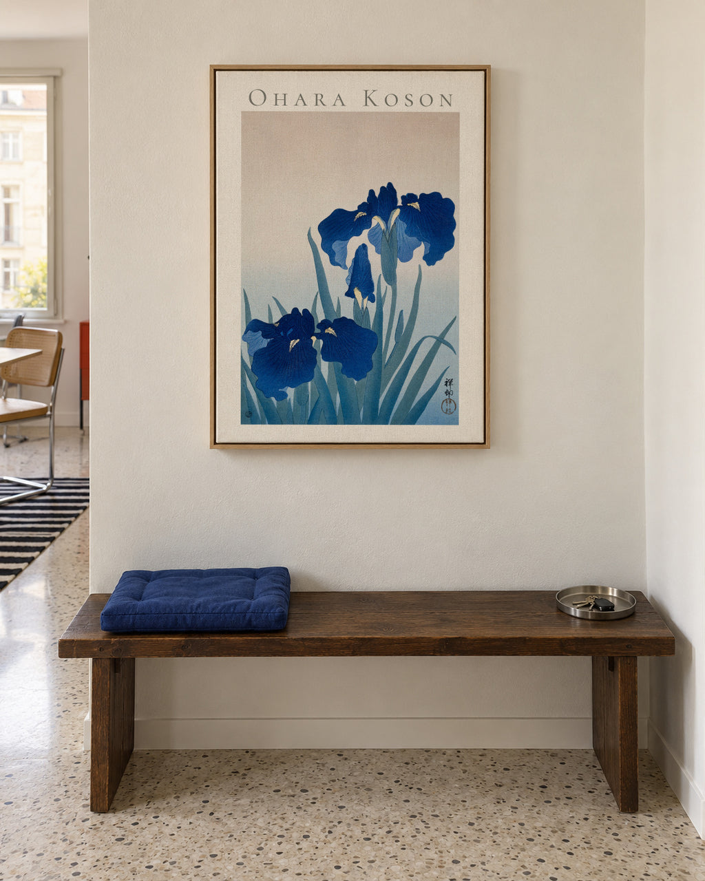 Ohara Koson Iris flowers - Framed canvas in an interior