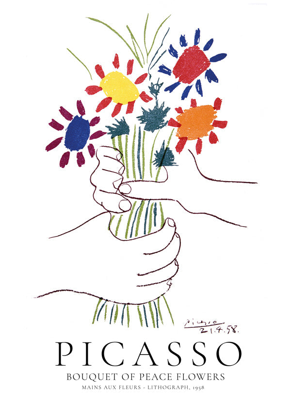 Botanical print hands holding colorful bouquet | Wall art, framed