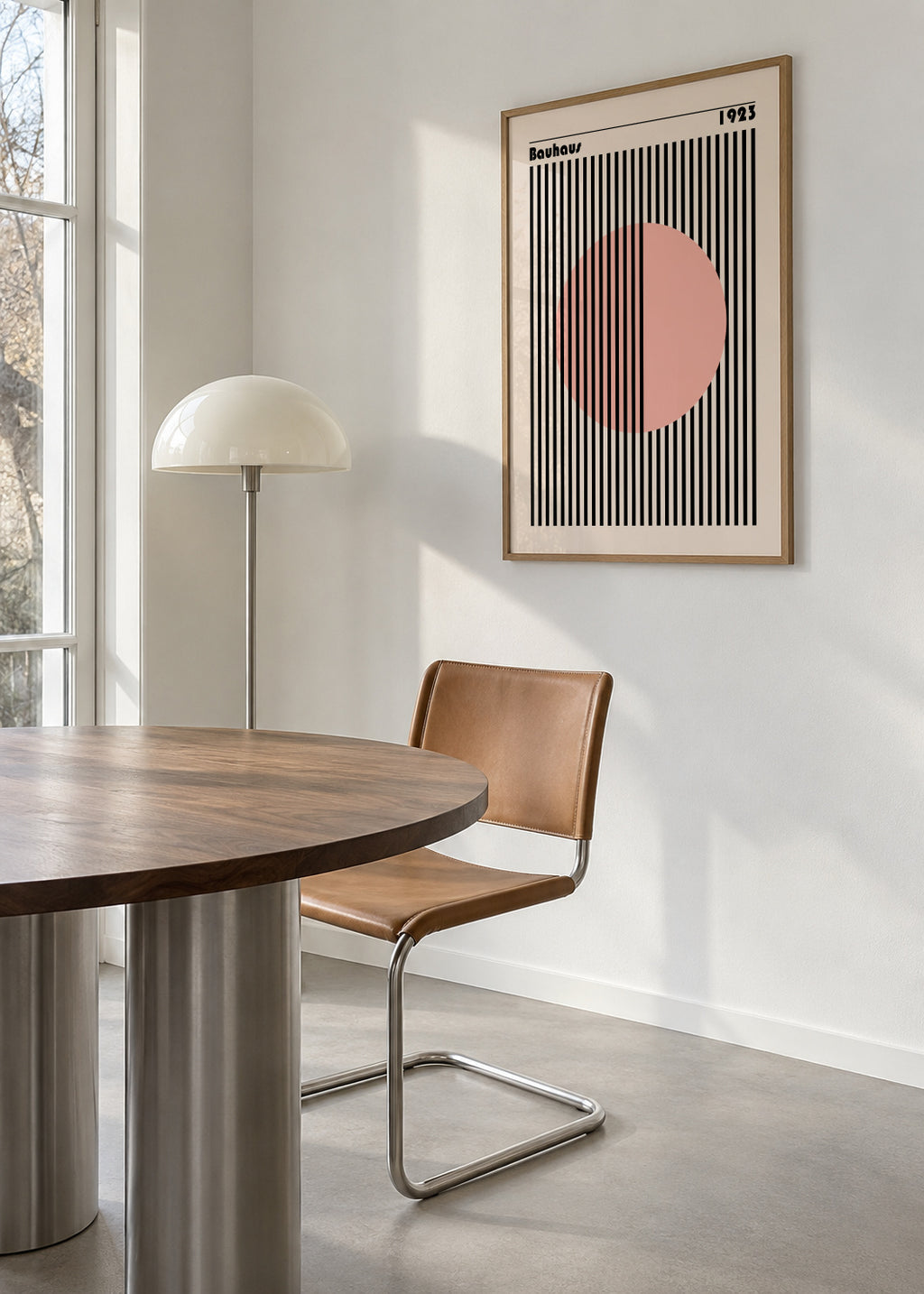 Bauhaus Pink Circle - Framed poster in an interior