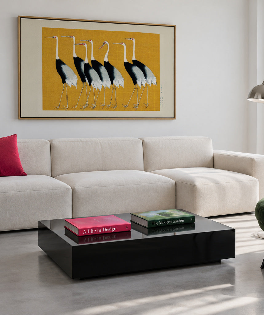 Japanese red-crowned crane vintage illustration - Framed canvas in an interior