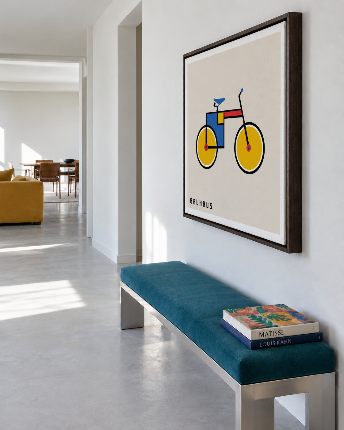 Bauhaus bicycle II - Framed canvas in an interior