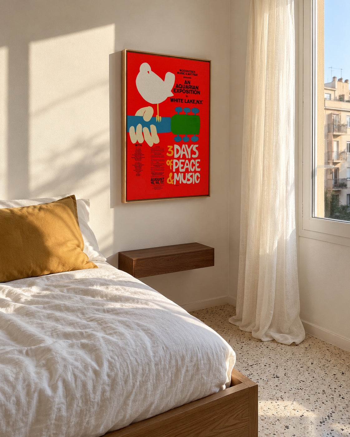 Woodstock 1969 Poster - 3 days of peace & music - Framed canvas in an interior