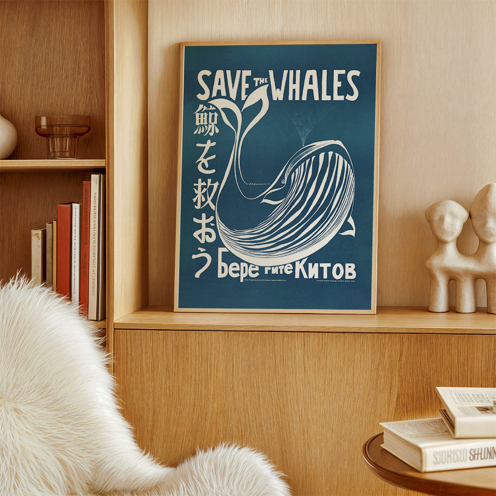 Vintage print whale illustration in blue | Wall art, framed prints