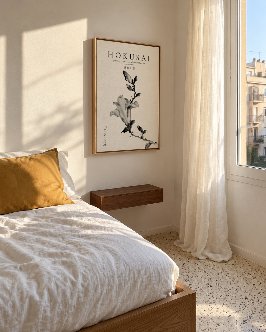 Japanese Iris flower by Katsushika Hokusai - Framed canvas in an interior
