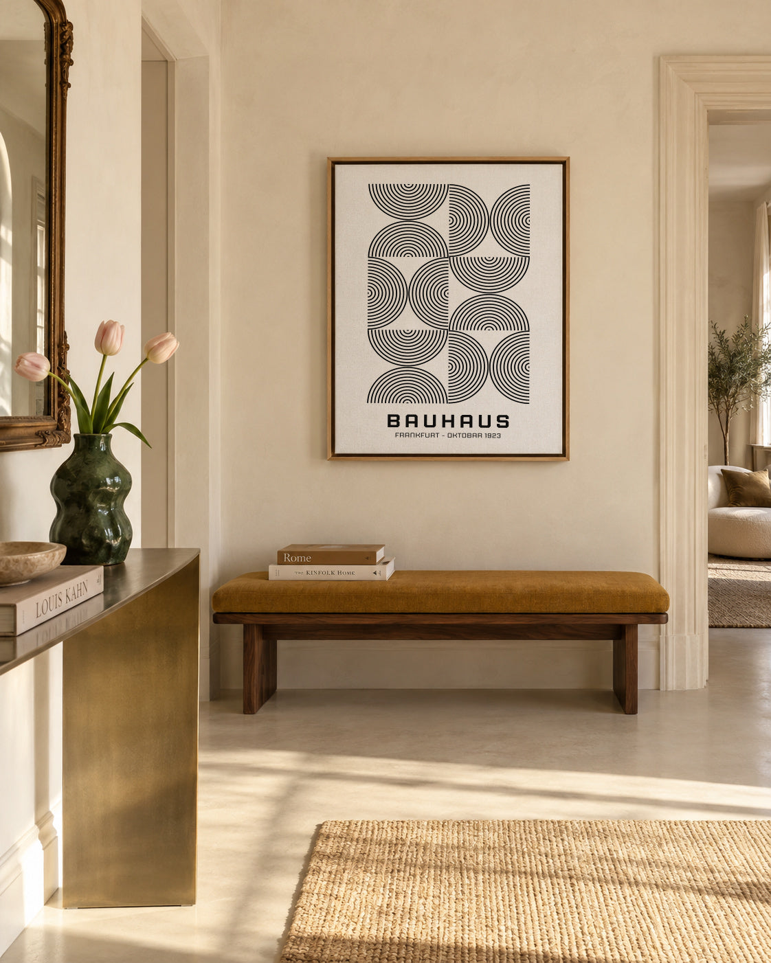 Bauhaus Black and White Exhibition Poster 1923 - Framed canvas in an interior