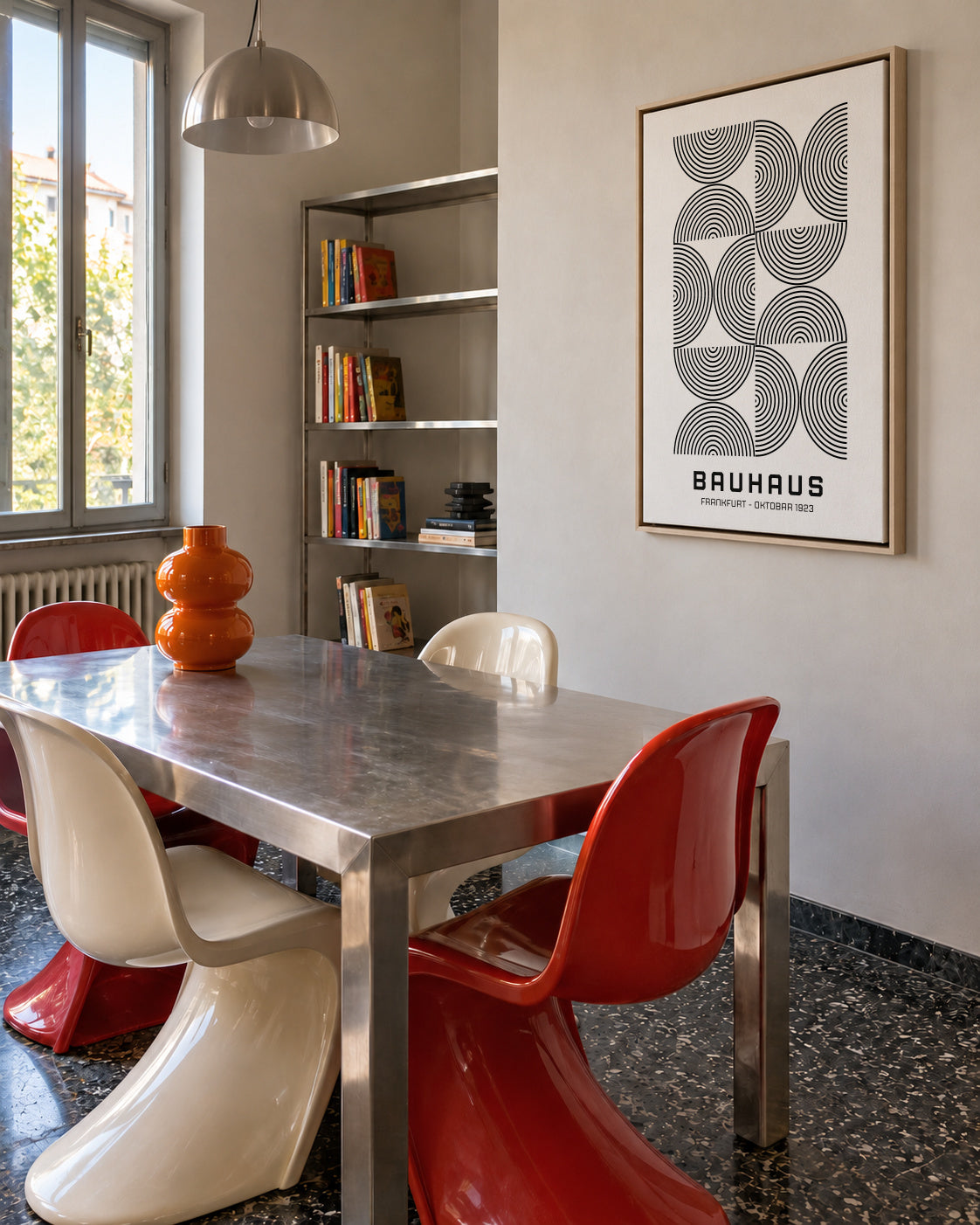 Bauhaus Black and White Exhibition Poster 1923 - Framed canvas in an interior