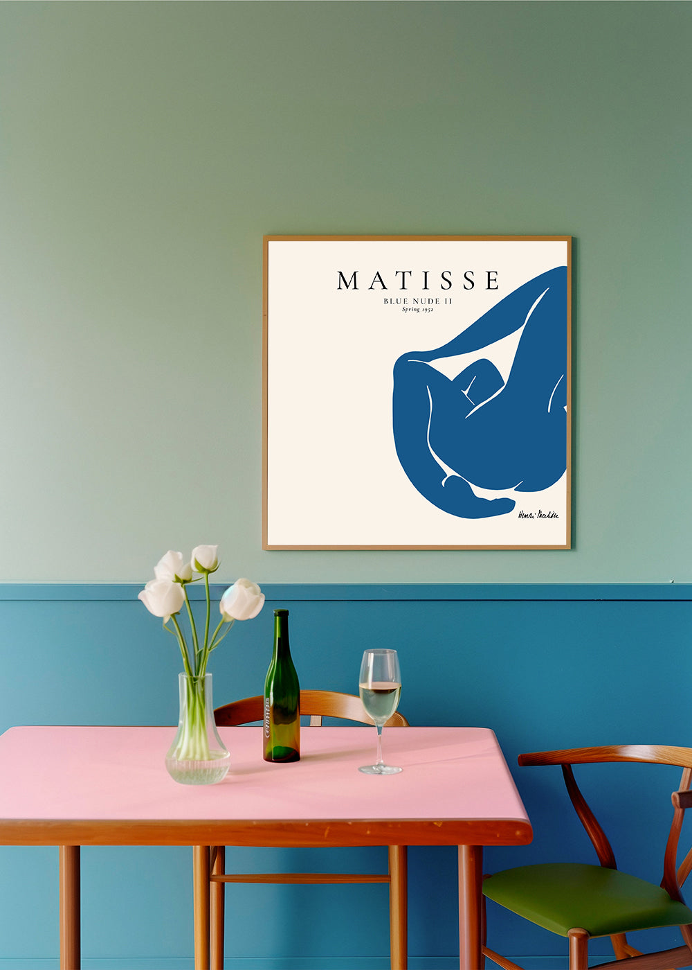 Blue Nude II illustration with minimal figure | Wall art, framed