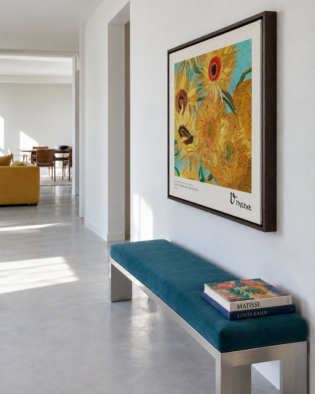 Sunflowers by Vincent van Gogh - Square - Framed canvas in an interior