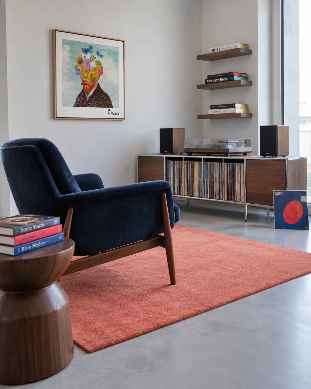 Vincent van Gogh inspired self-portrait & flower remixed - Square - Framed canvas in an interior