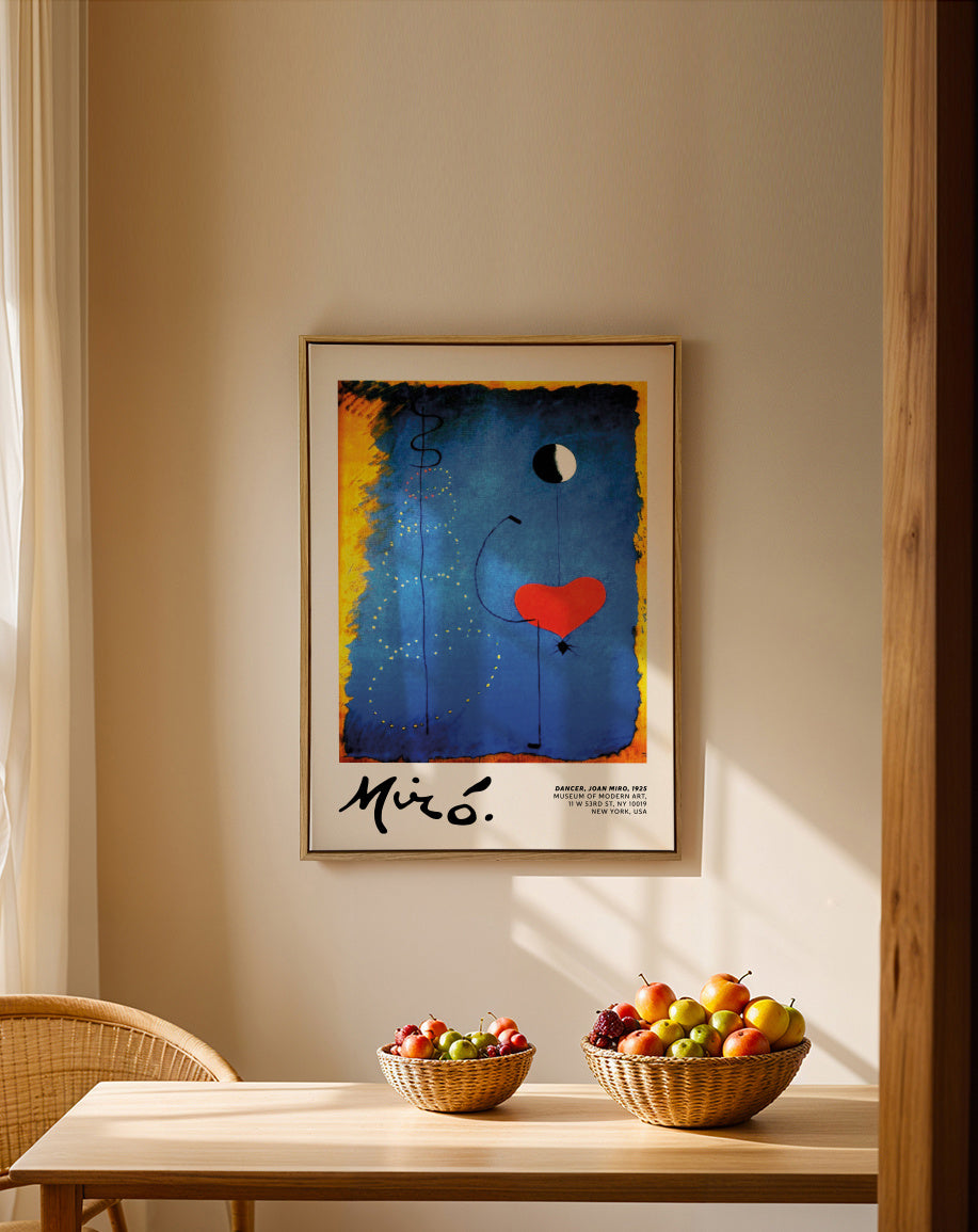 Joan Miro, Dancer II - Framed canvas in an interior