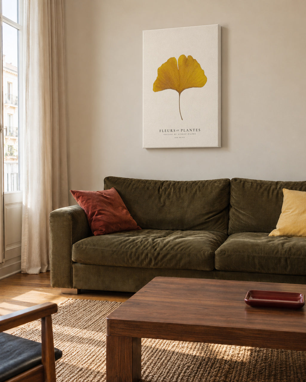 Botanical, Fleurs et plantes -Ginkgo biloba leaf - Unframed canvas in an interior