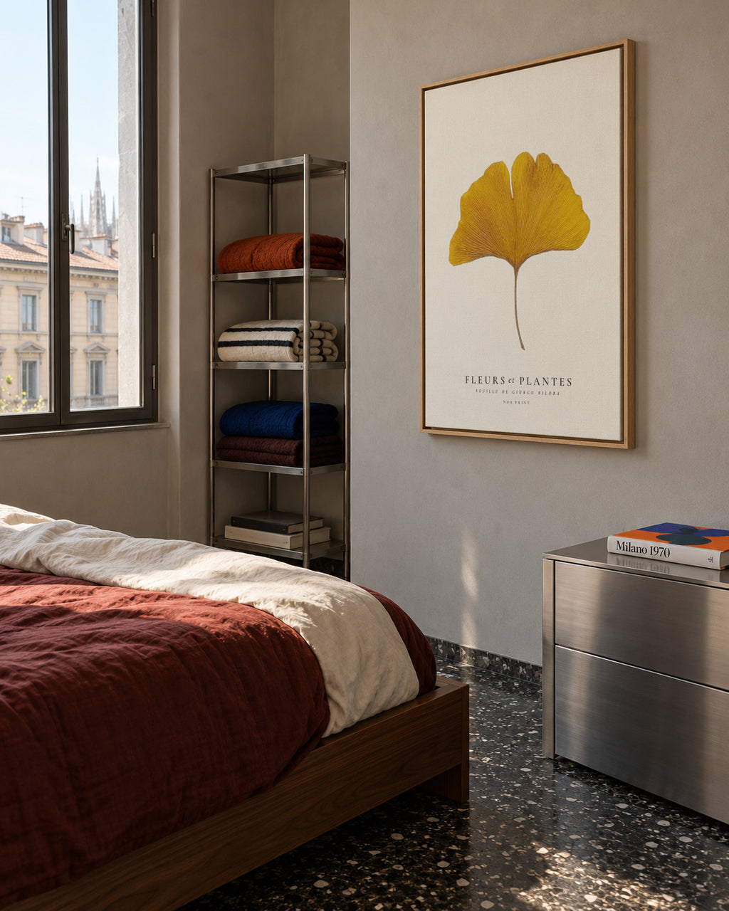 Botanical, Fleurs et plantes -Ginkgo biloba leaf - Framed canvas in an interior