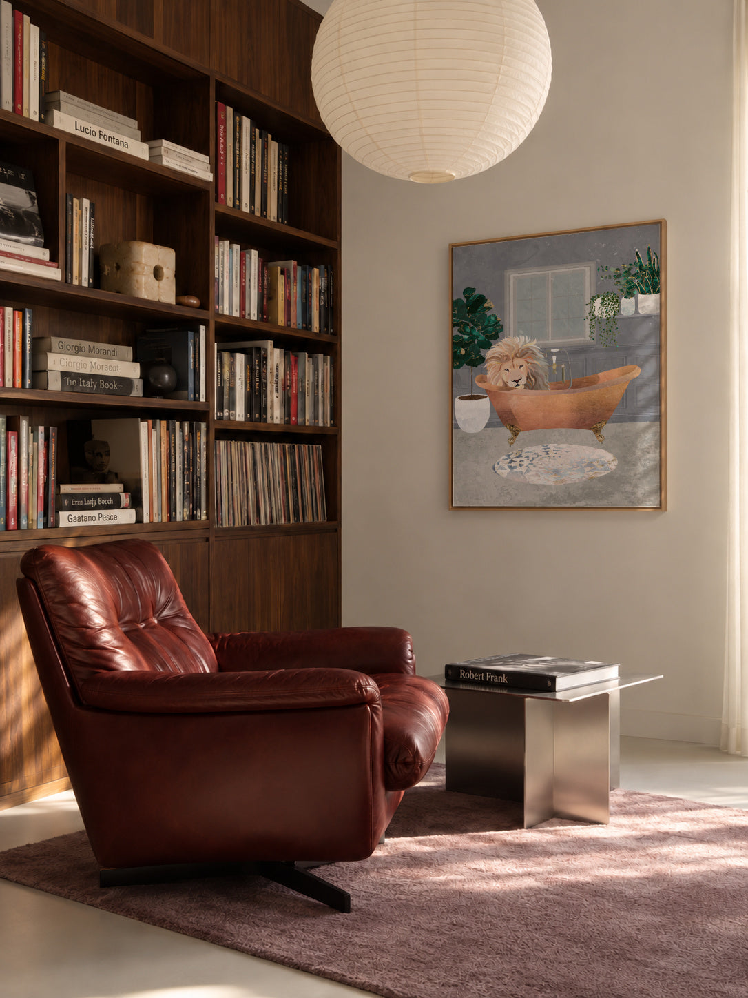 Lux Lion in the copper bath - Framed canvas in an interior