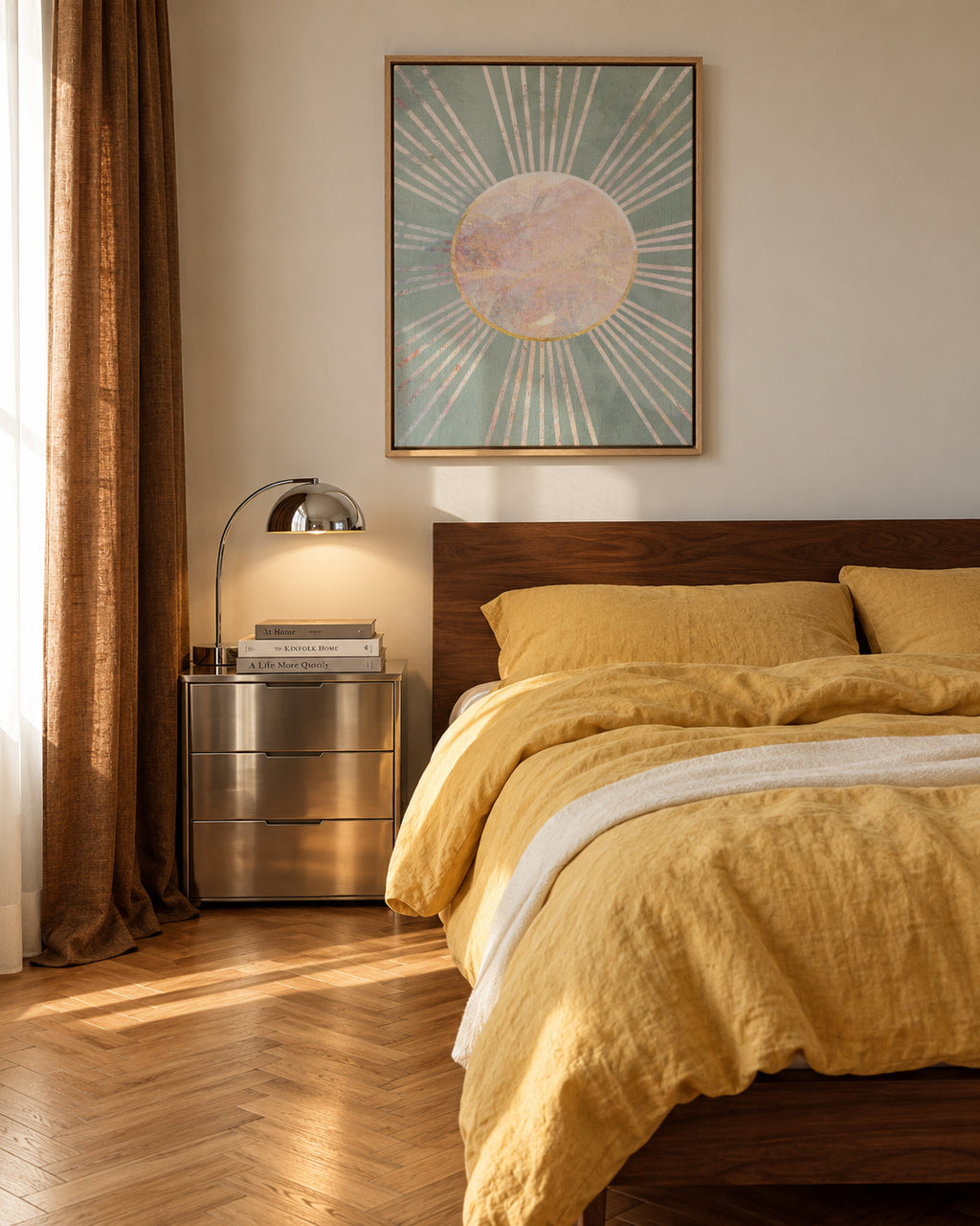 Sage green Boho Sunrise 2 - Framed canvas in an interior