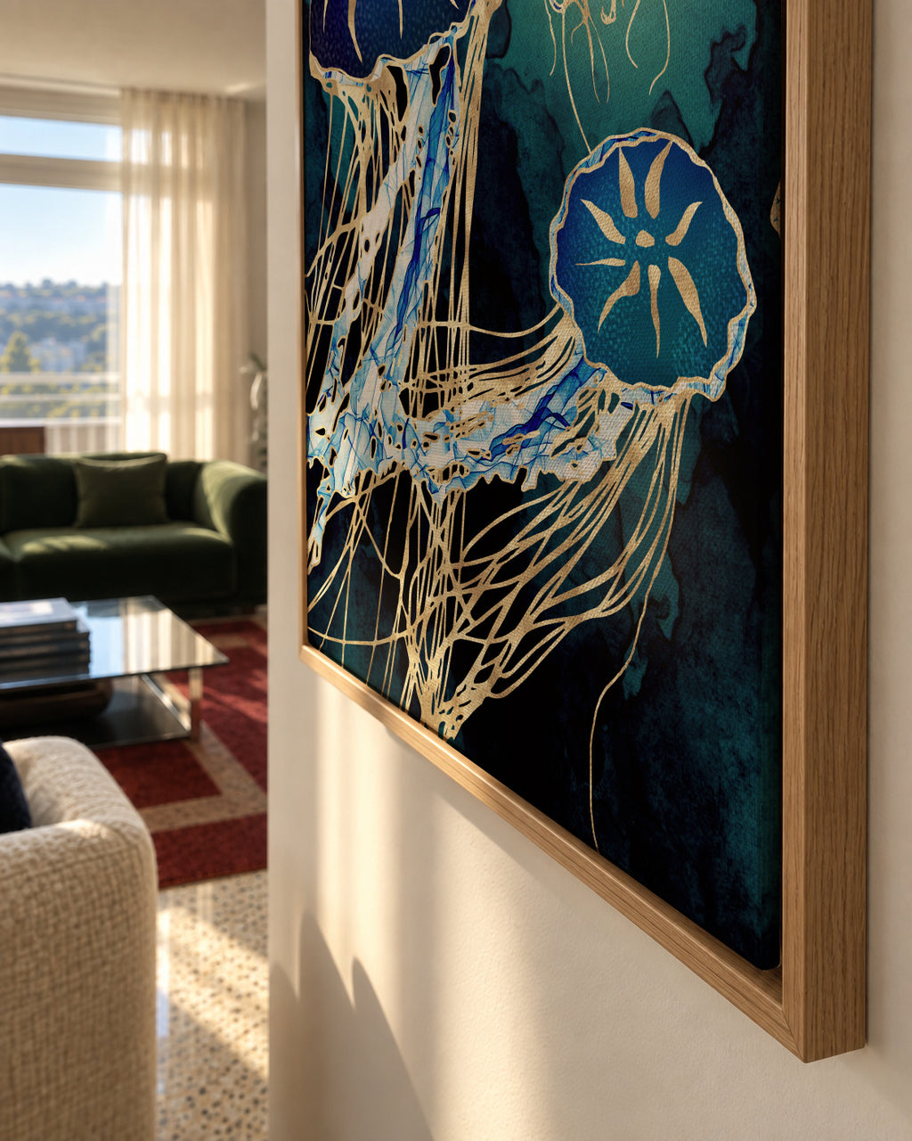 Metallic Jellyfish III - Framed canvas detail