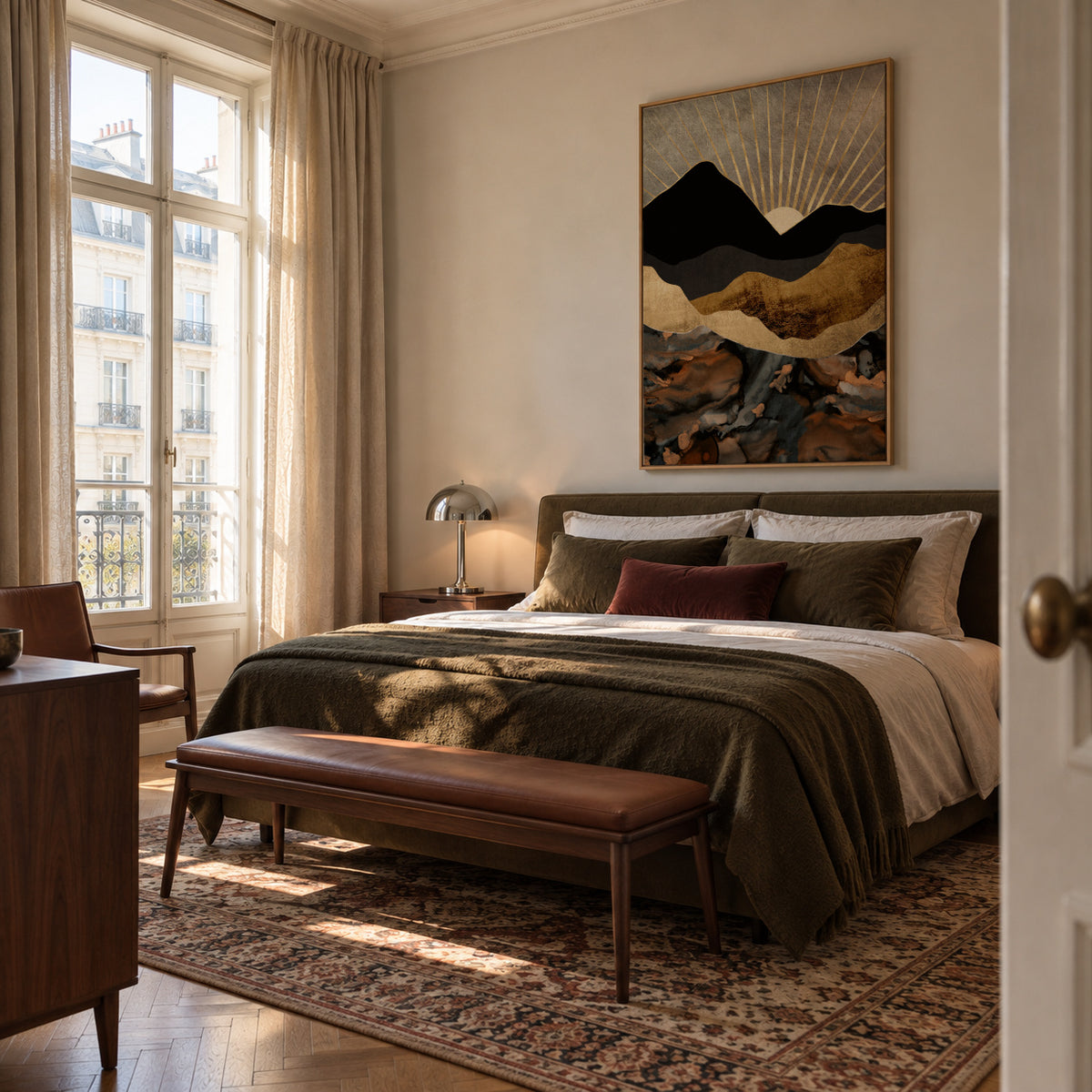 Copper and Gold Mountains - Framed canvas in an interior