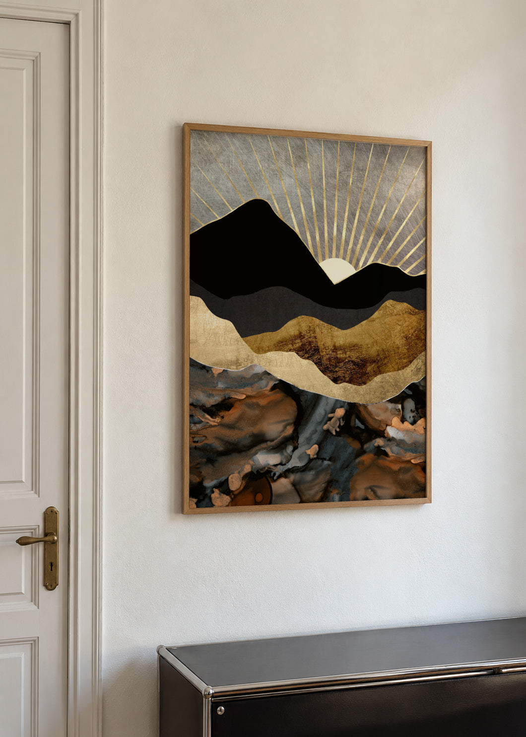 Copper and Gold Mountains - Framed poster in an interior