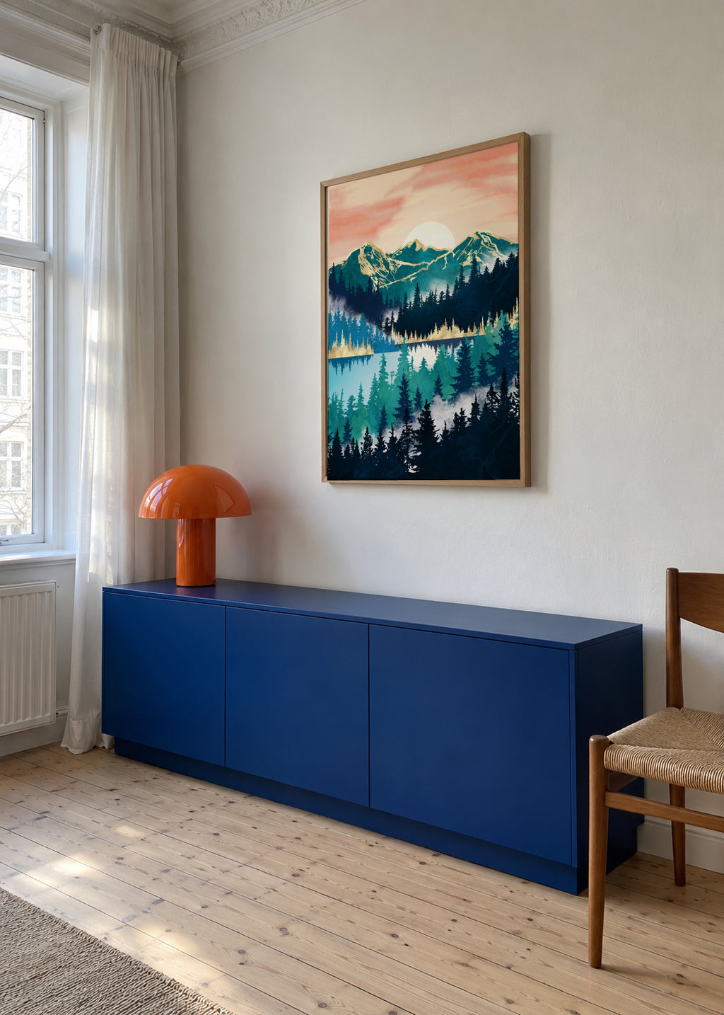 Lake Mist - Framed poster in an interior