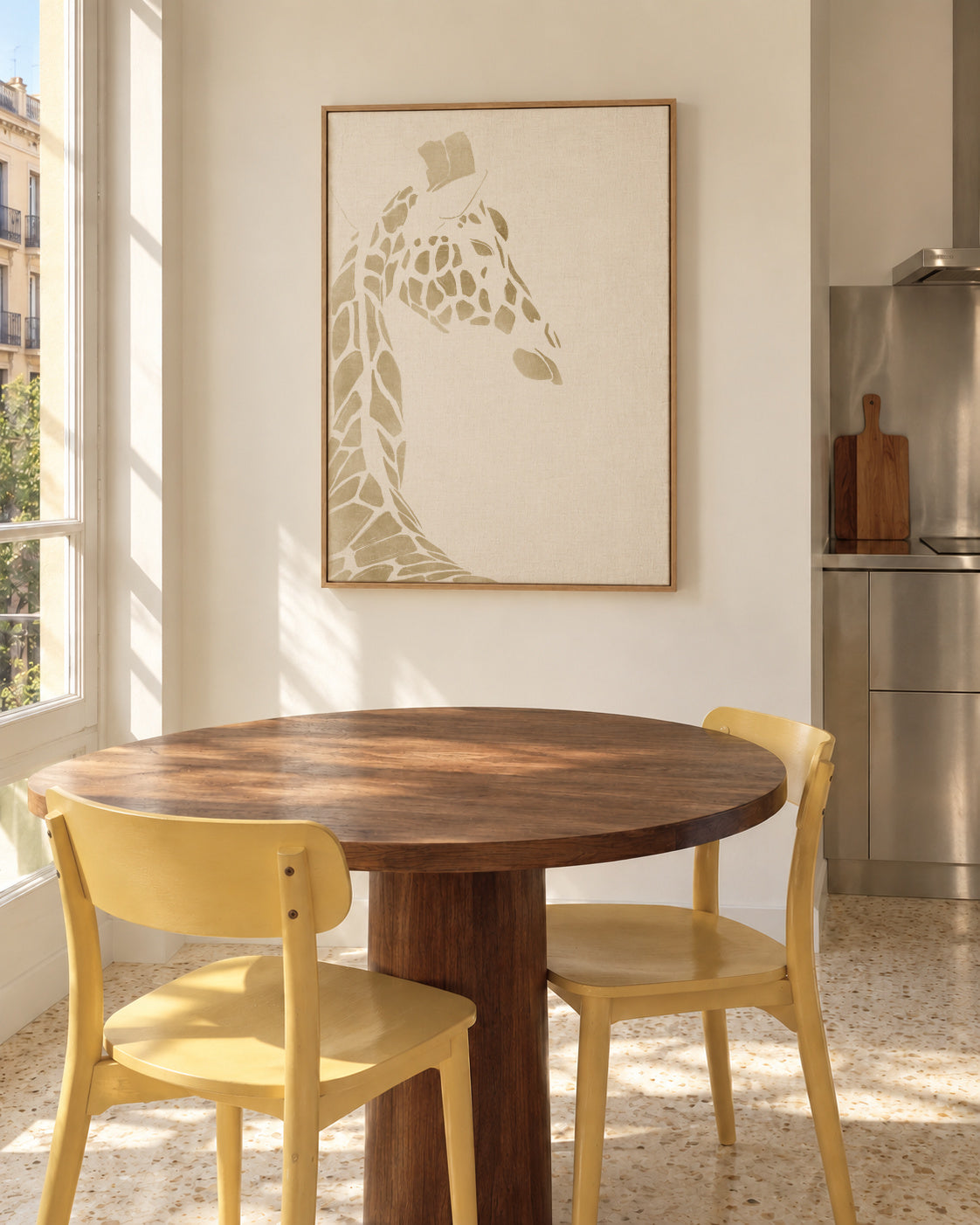 Beige Giraffe - Framed canvas in an interior