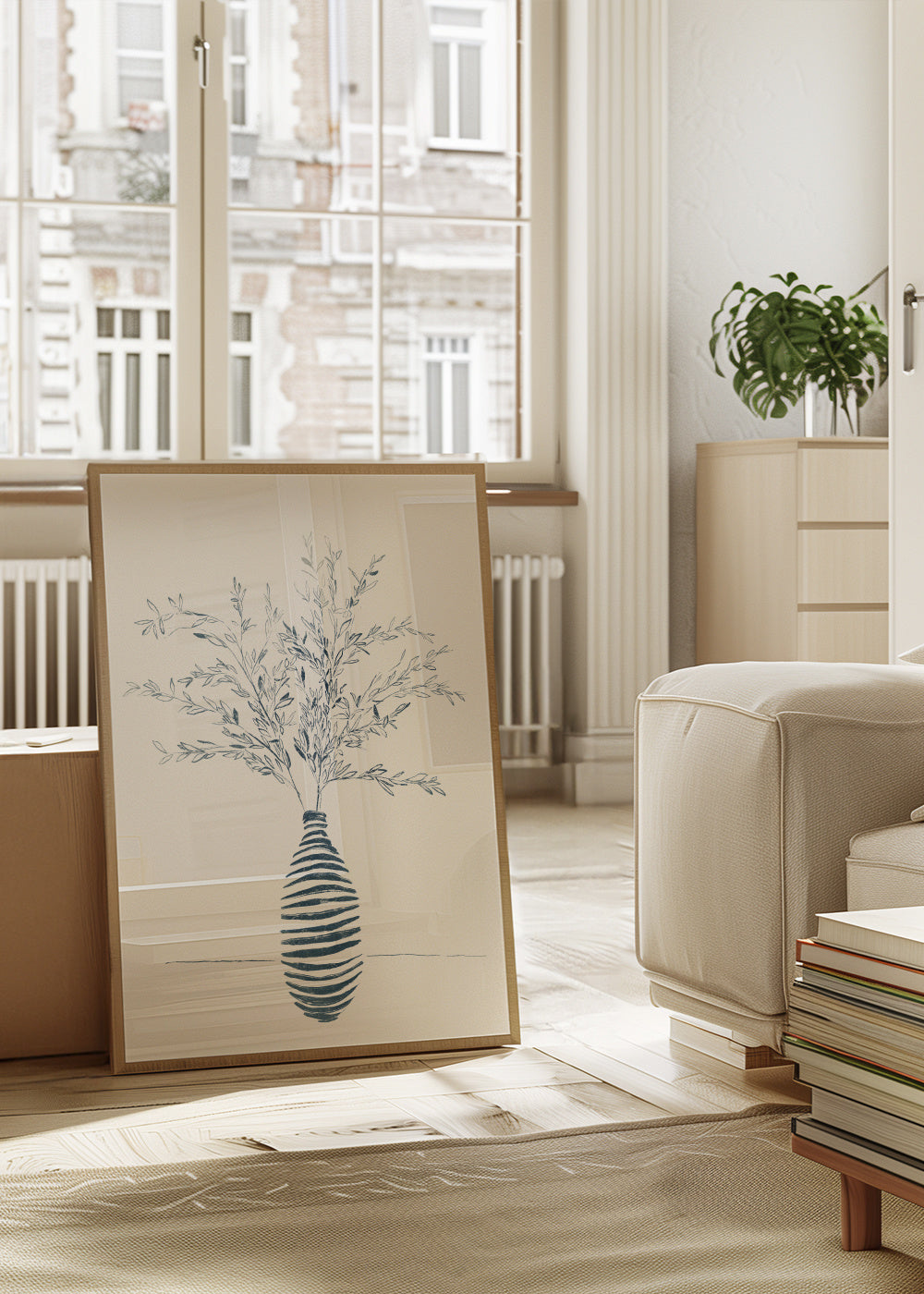 Blue Branches II - Framed poster in an interior